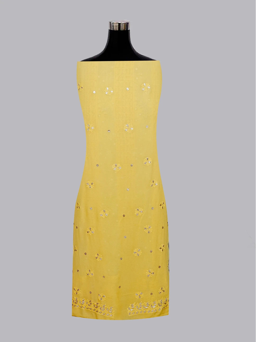 Ada Hand Embroidered Yellow Viscose Georgette Lucknowi Chikankari Unstitched Kurta Dupatta Set With Pearl Work 01A527047