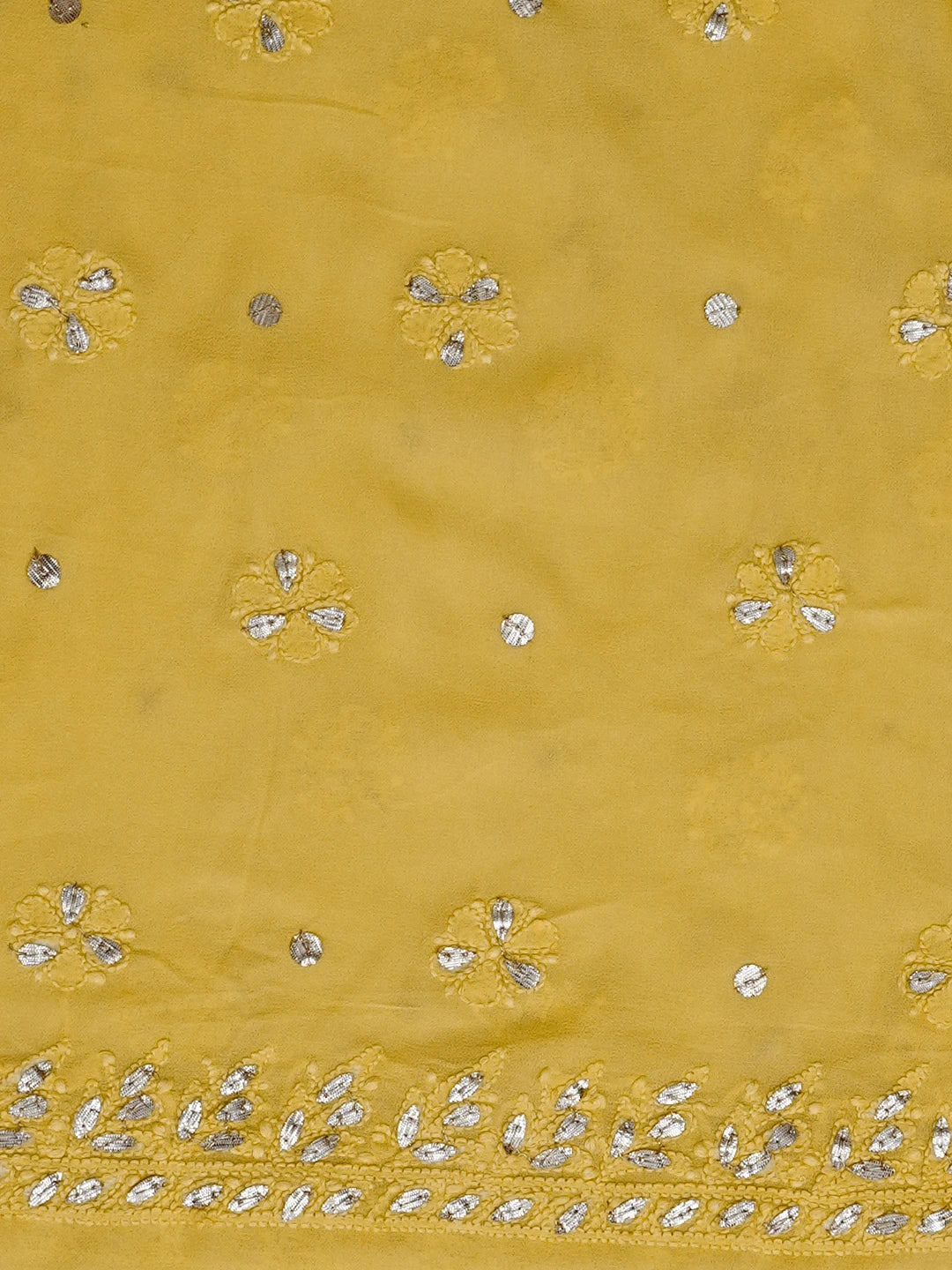 Ada Hand Embroidered Yellow Viscose Georgette Lucknowi Chikankari Unstitched Kurta Dupatta Set With Pearl Work 01A527047