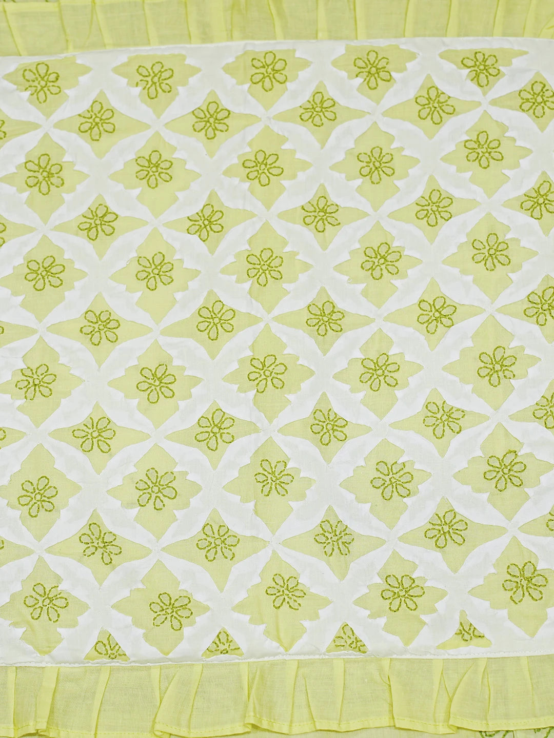 Ada Hand Embroidered Lime Green Cotton Lucknowi Chikankari Cushion Cover 01A479505