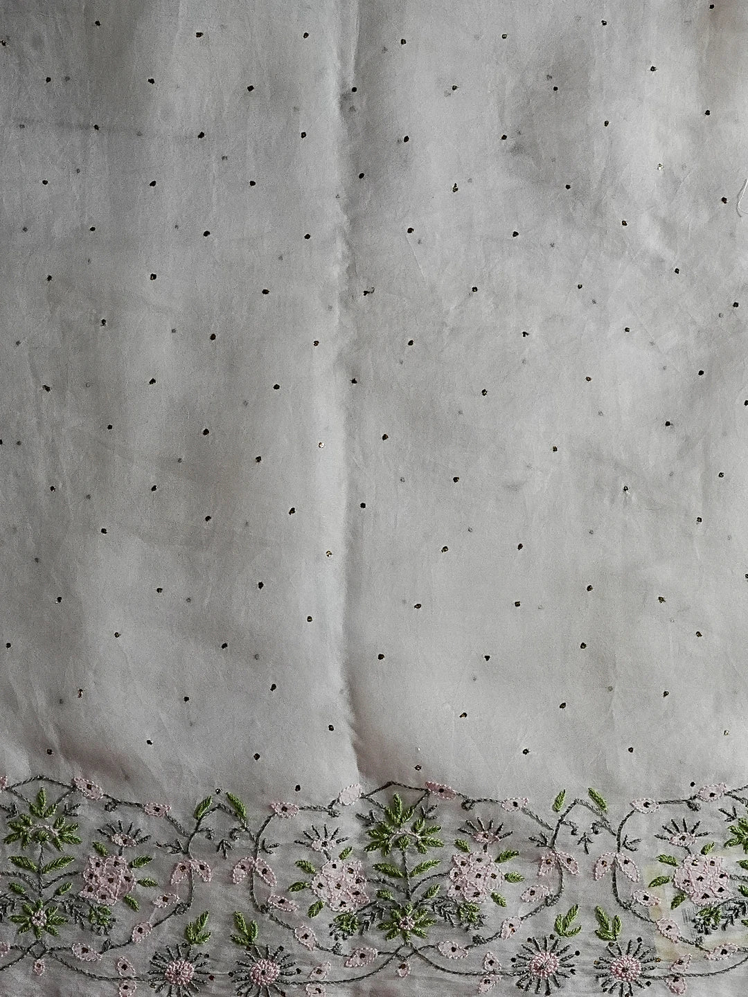 Ada Hand Embroidered Natural White Lucknowi Chikankari Saree/Blouse with Muqaish Work 01A221430