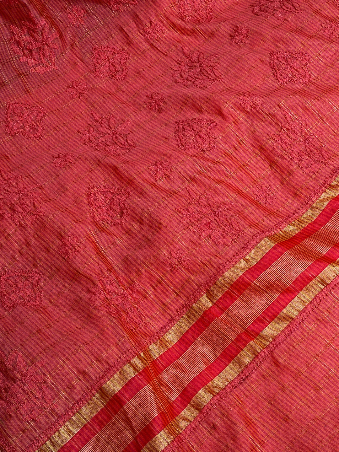 Ada Hand Embroidered Pink Chanderi Lucknowi Chikankari Saree With Blouse 01A543203