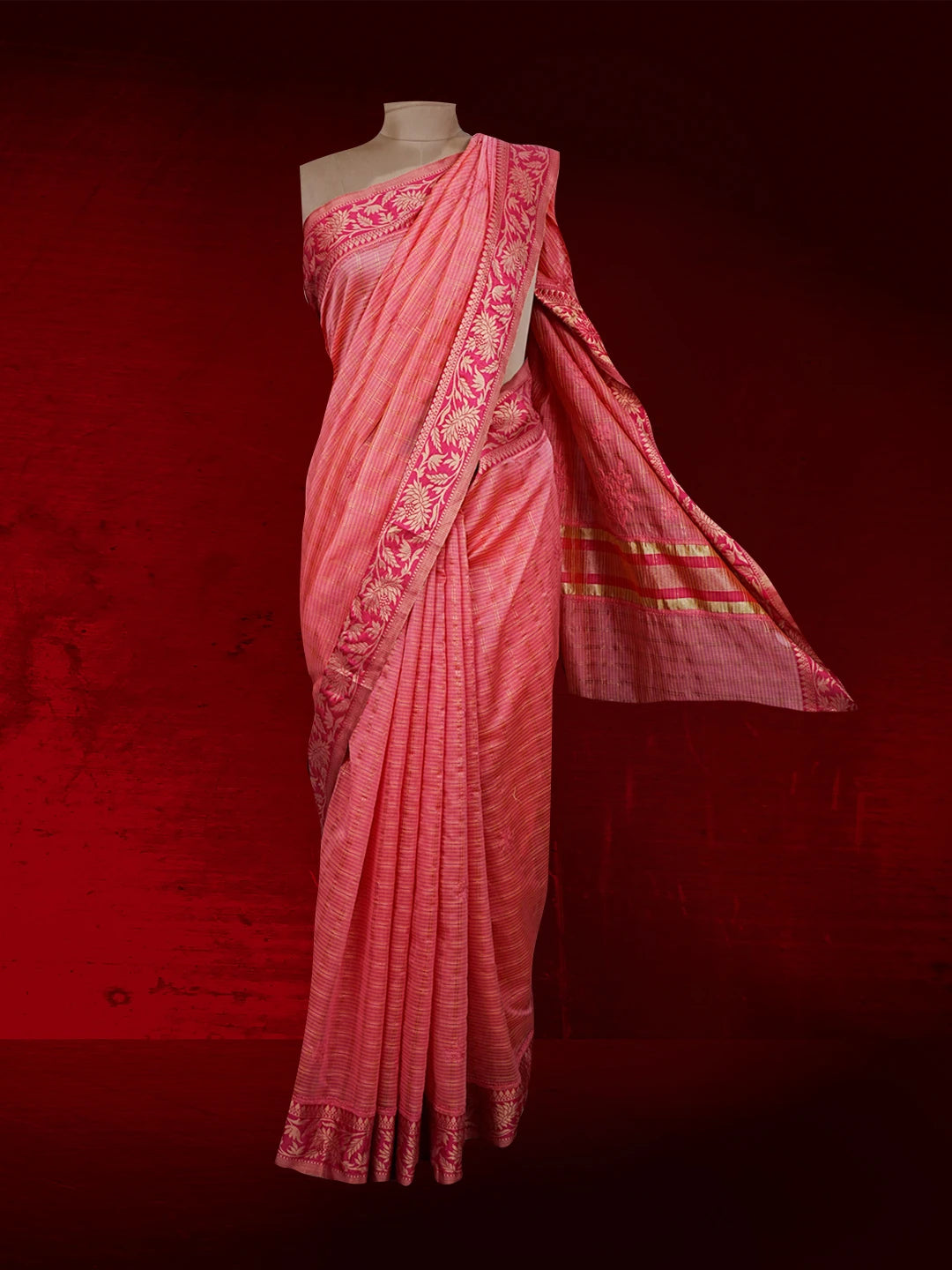Ada Hand Embroidered Pink Chanderi Lucknowi Chikankari Saree With Blouse 01A543203