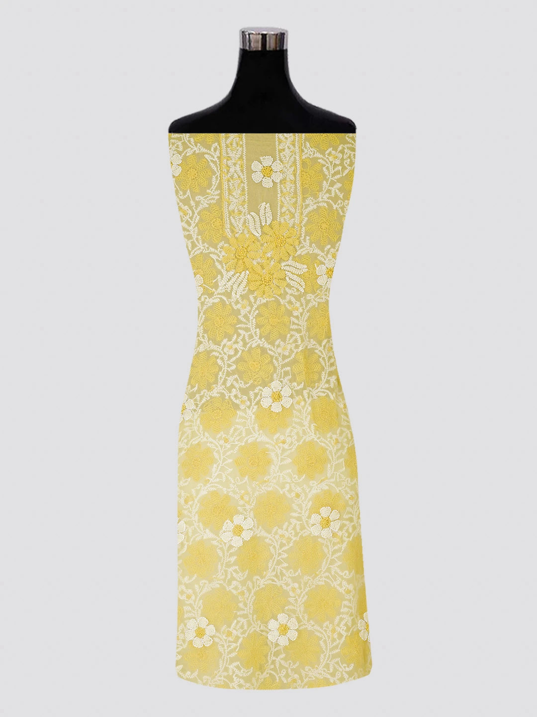 Ada Hand Embroidered Yellow Georgette Lucknowi Chikankari Unstitched Suit Piece 01A545504