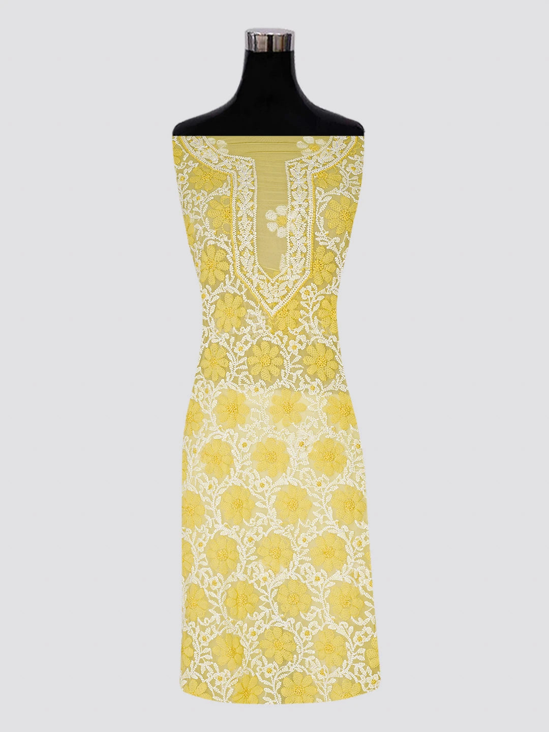 Ada Hand Embroidered Yellow Georgette Lucknowi Chikankari Unstitched Suit Piece 01A545504