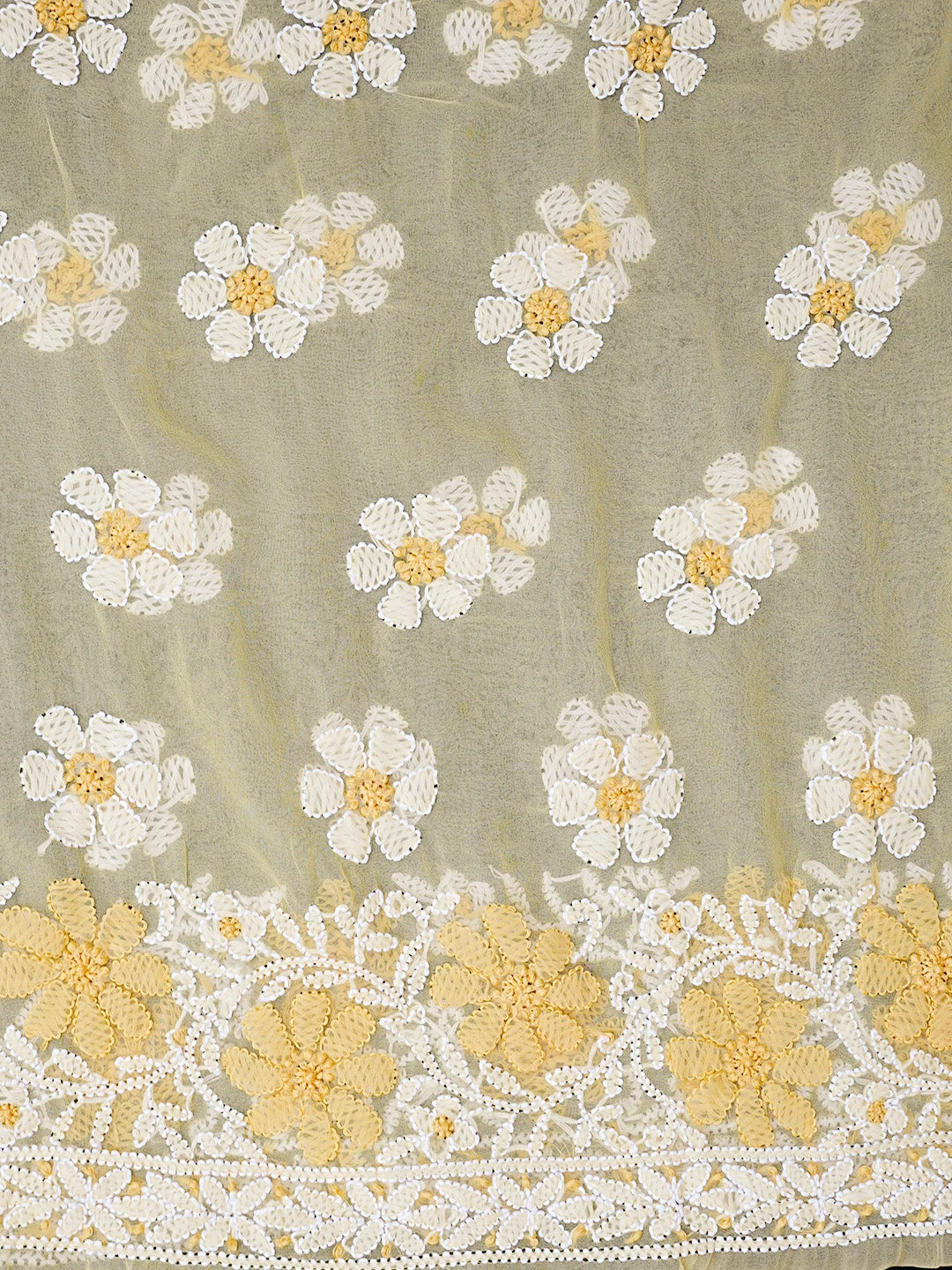 Ada Hand Embroidered Yellow Georgette Lucknowi Chikankari Unstitched Suit Piece 01A545504