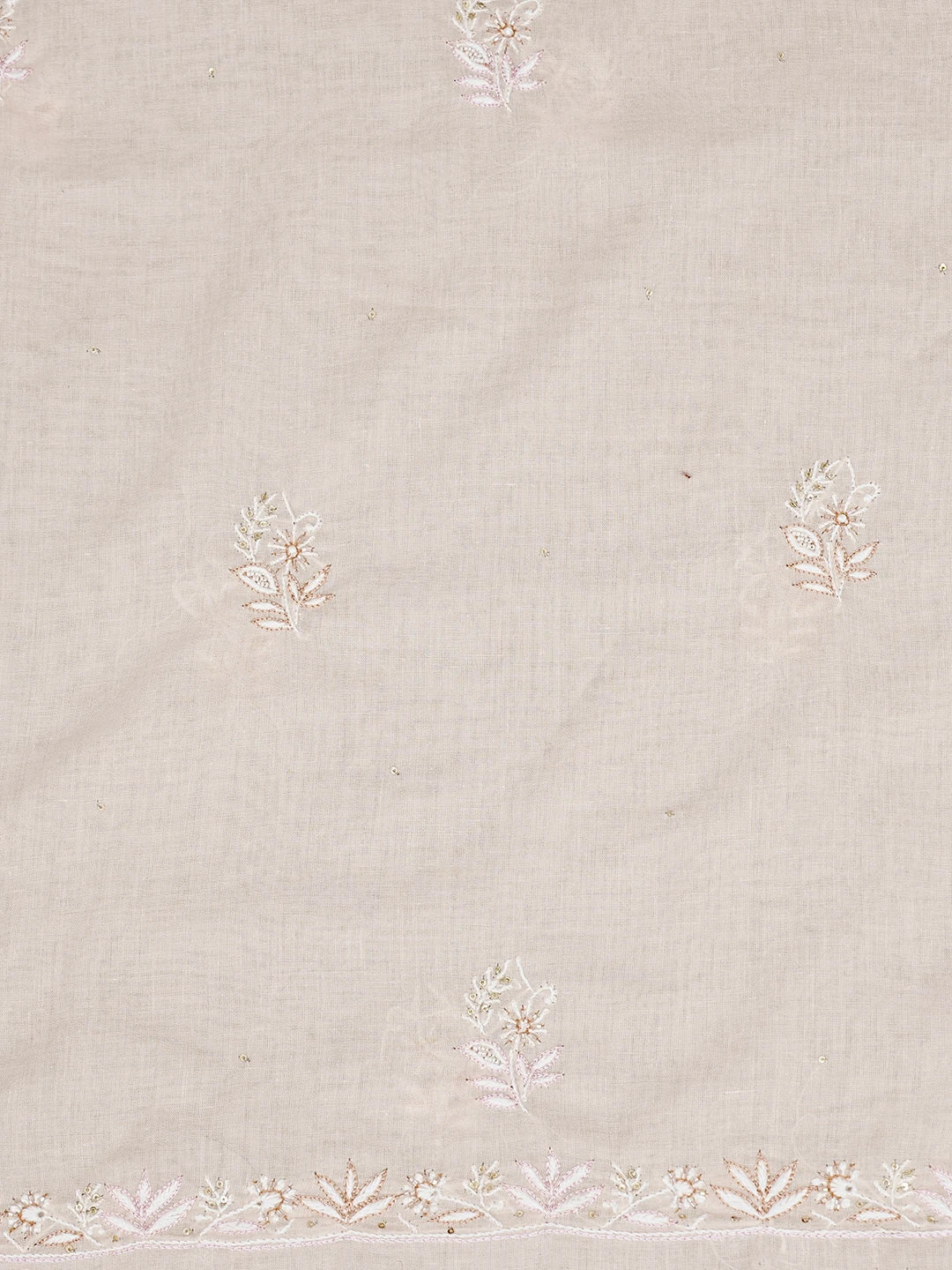 Ada Hand Embroidered Peach Cotton Lucknowi Chikankari Unstitched Kurta Dupatta Set With Pearl Work 01A307497