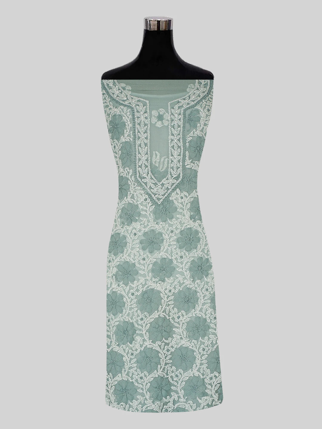 Ada Hand Embroidered Teal Green Georgette Lucknowi Chikankari Unstitched Suit Piece 01A545508