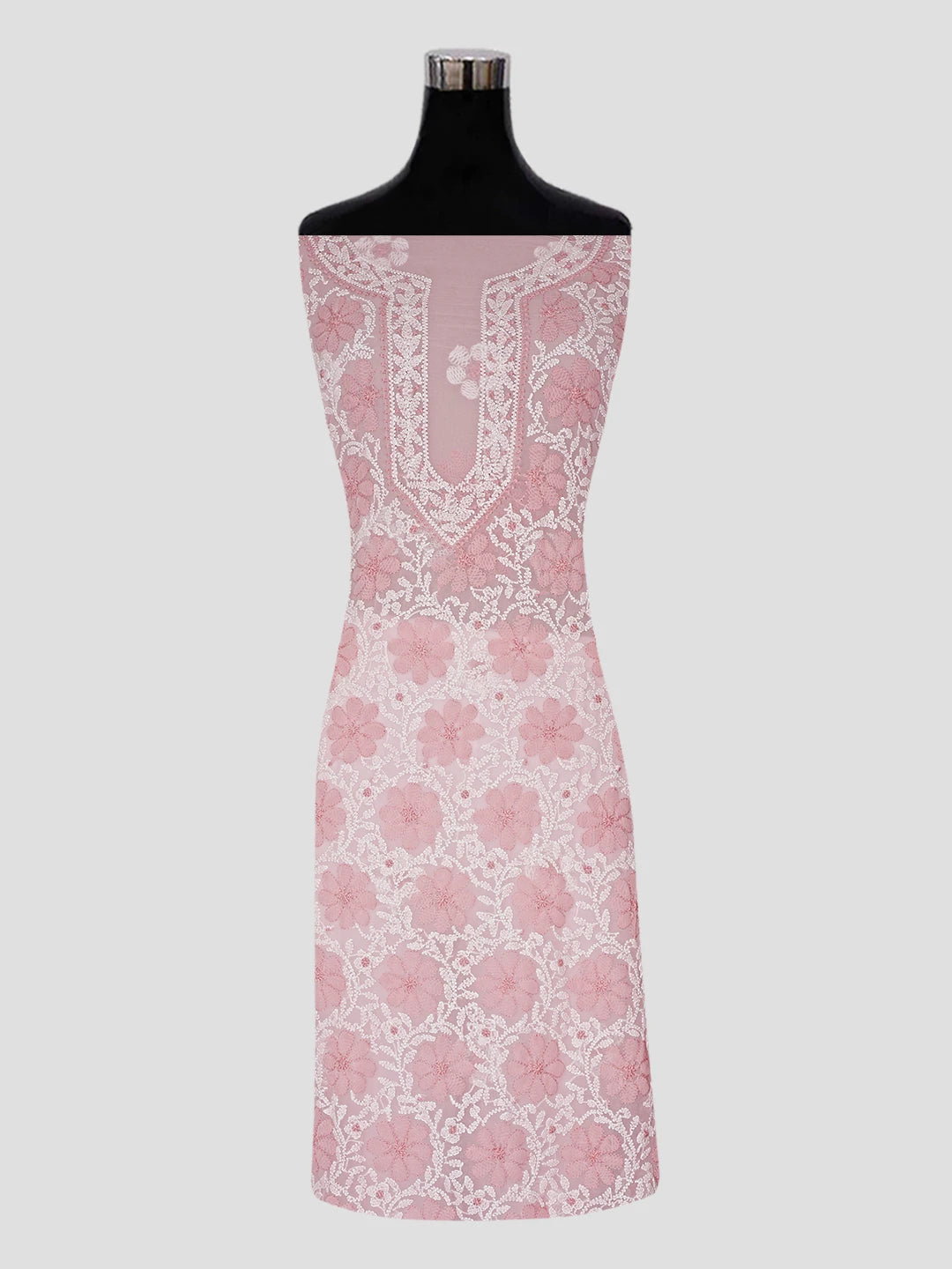 Ada Hand Embroidered Pink Georgette Lucknowi Chikankari Unstitched Suit Piece 01A545502