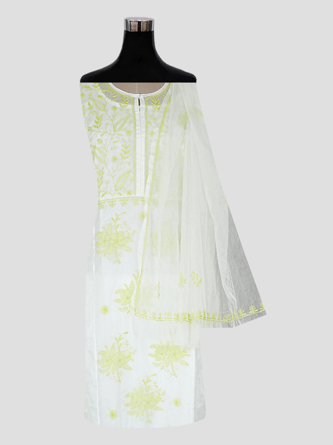 Ada Hand Embroidered White Organza Lucknowi Chikankari Semi-stitched Kurta Dupatta Set 01A372982
