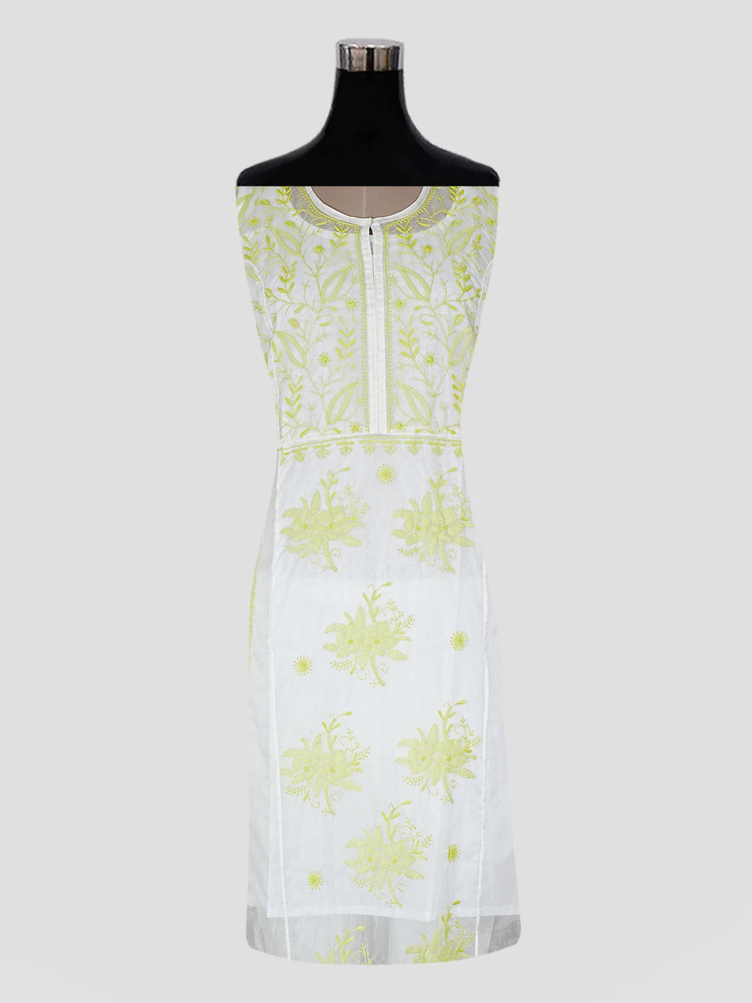 Ada Hand Embroidered White Organza Lucknowi Chikankari Semi-stitched Kurta Dupatta Set 01A372982