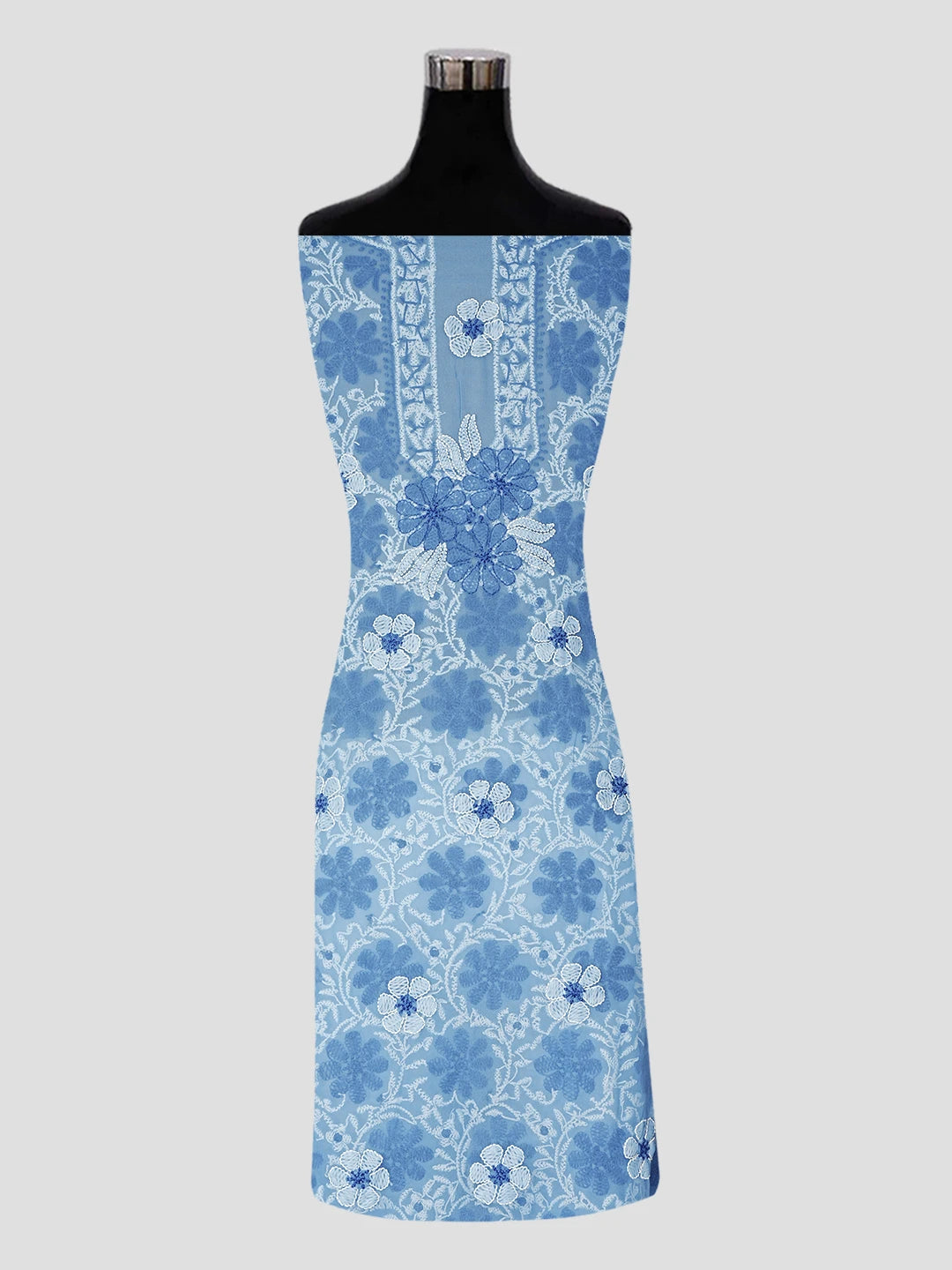 Ada Hand Embroidered Crystal Teal Georgette Lucknowi Chikankari Unstitched Suit Piece 01A545509