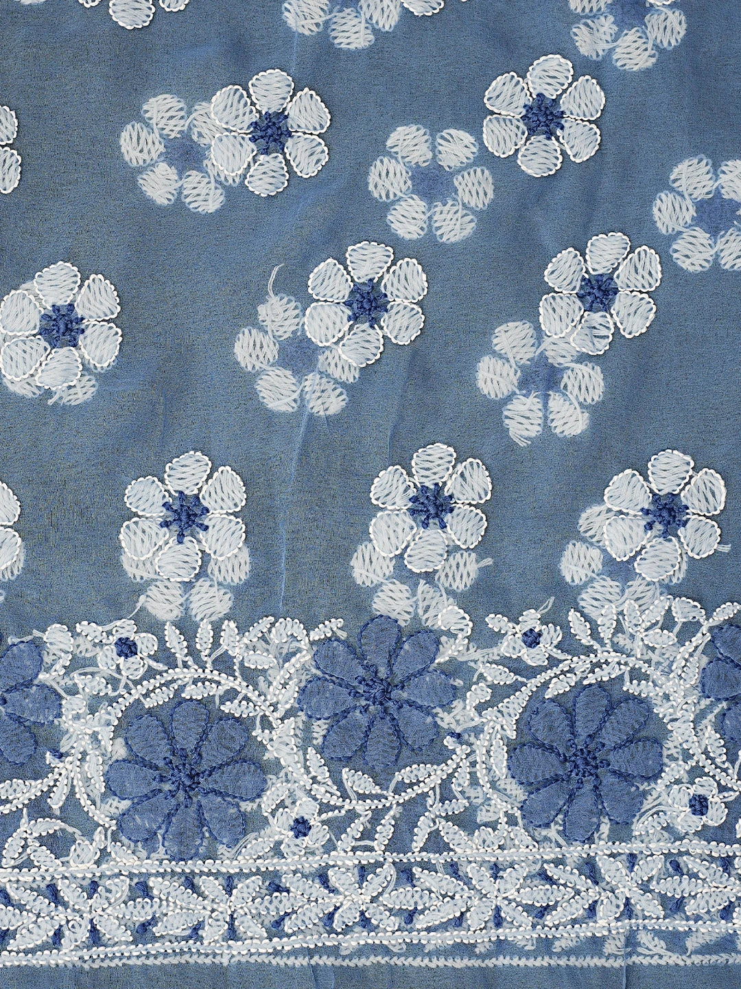 Ada Hand Embroidered Crystal Teal Georgette Lucknowi Chikankari Unstitched Suit Piece 01A545509