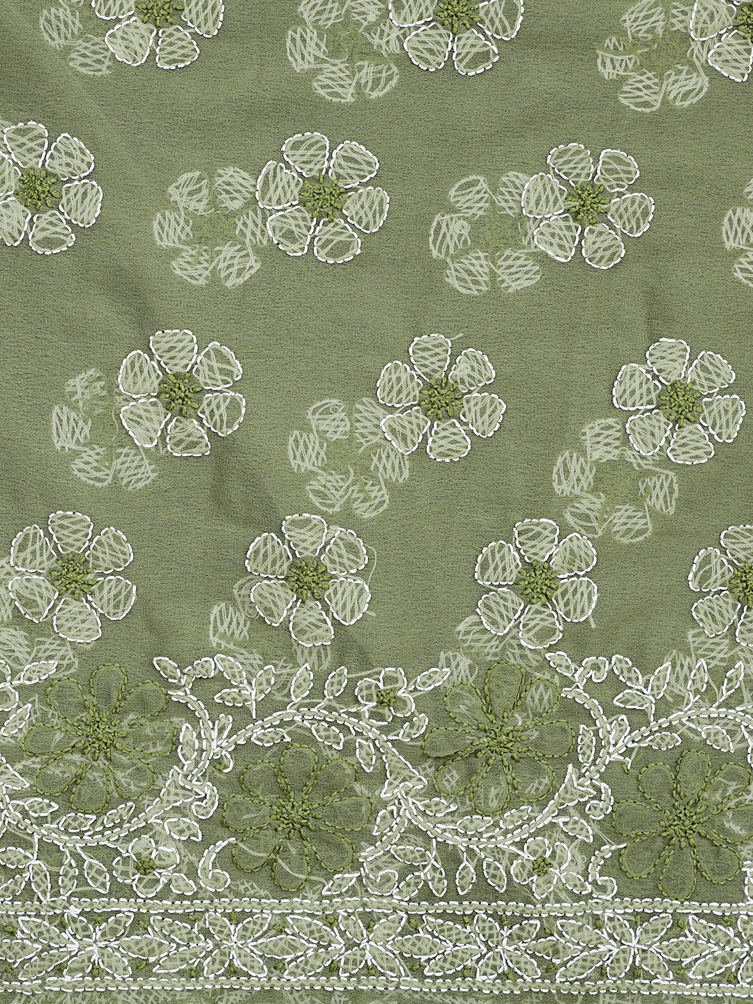Ada Hand Embroidered Mehendi Green Georgette Lucknowi Chikankari Unstitched Suit Piece 01A545505