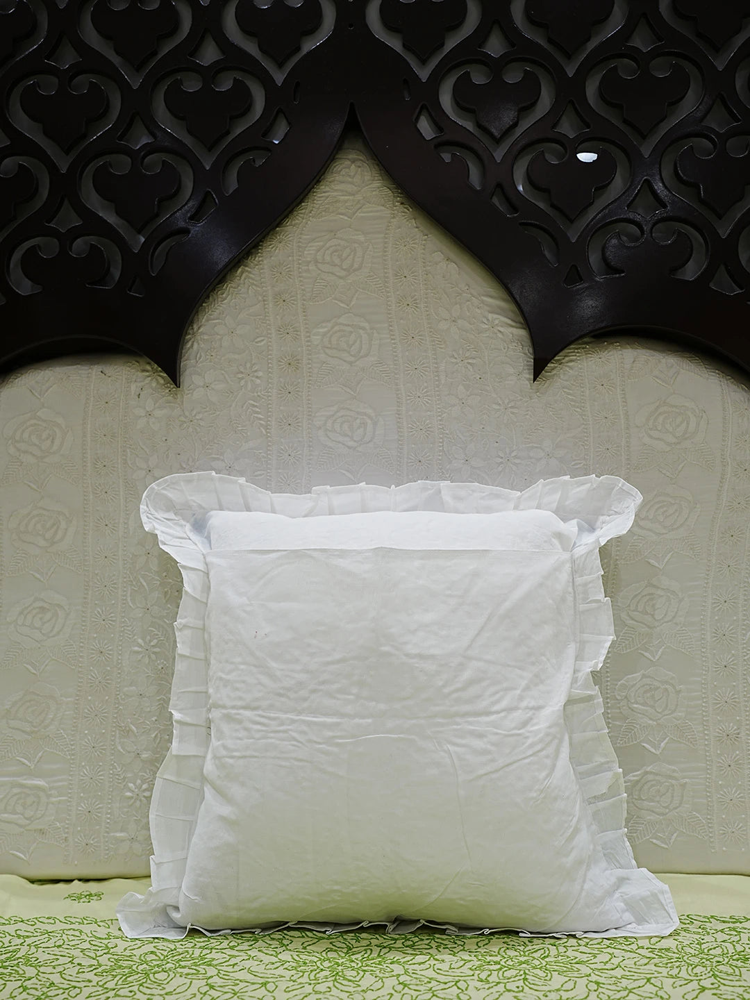 Ada Hand Embroidered White Cotton Lucknowi Chikankari Cushion Cover 01A505518
