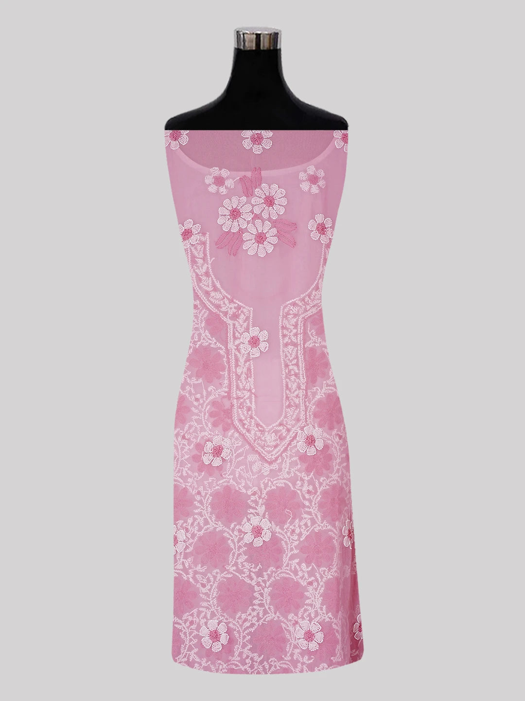 Ada Hand Embroidered Pink Georgette Lucknowi Chikankari Unstitched Suit Piece 01A545501