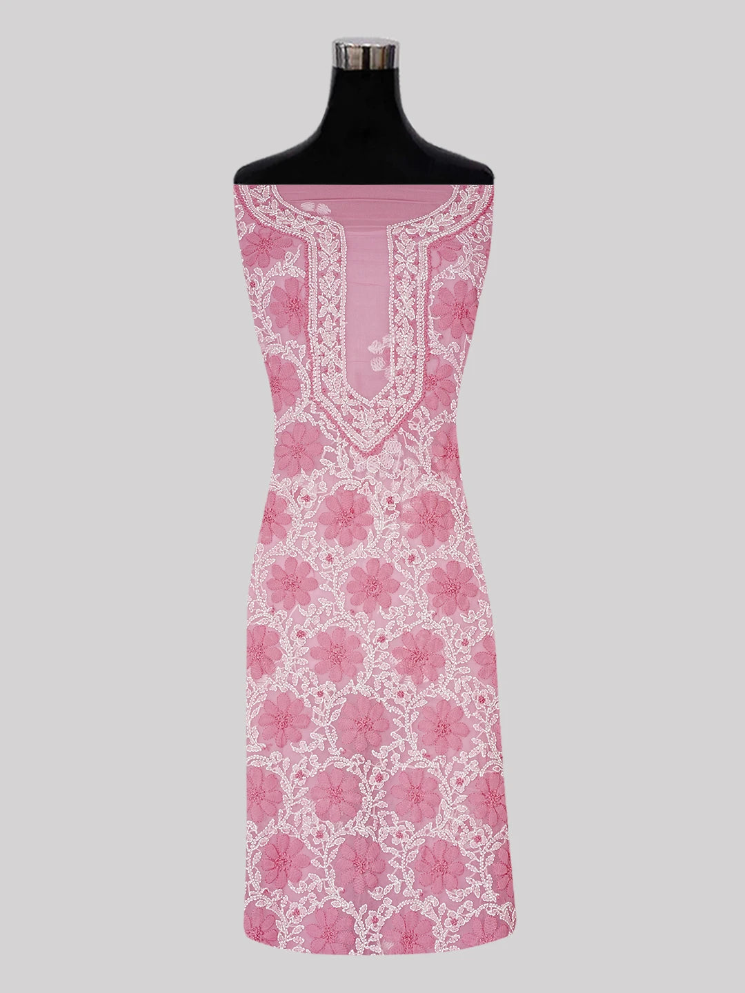 Ada Hand Embroidered Pink Georgette Lucknowi Chikankari Unstitched Suit Piece 01A545501