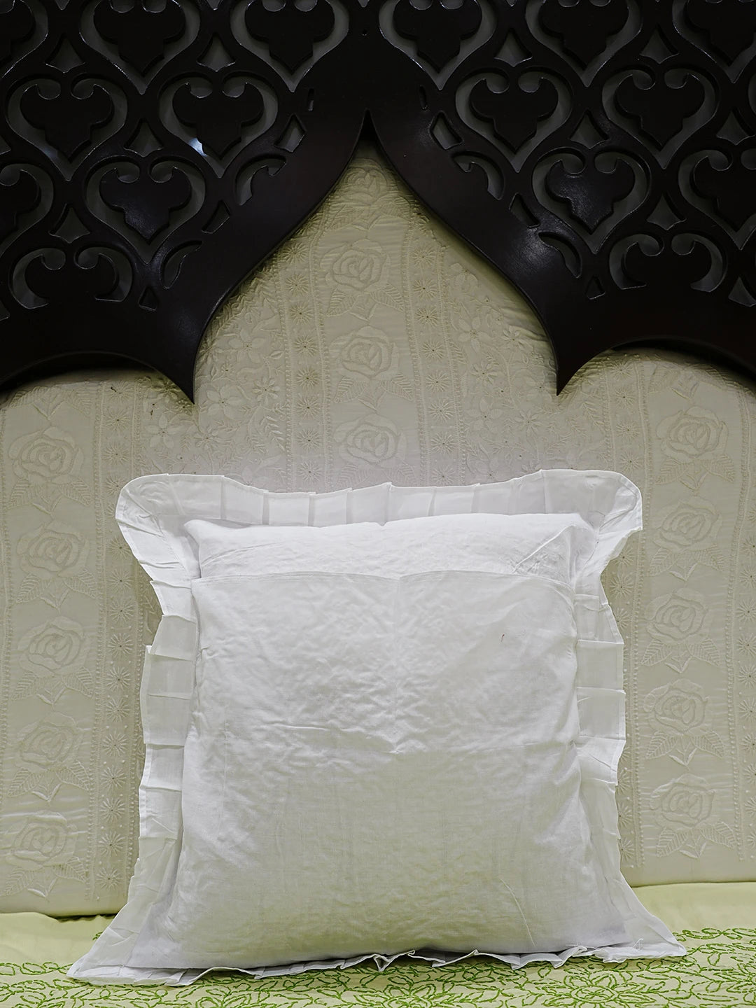 Ada Hand Embroidered White Cotton Lucknowi Chikankari Cushion Cover 01A505590