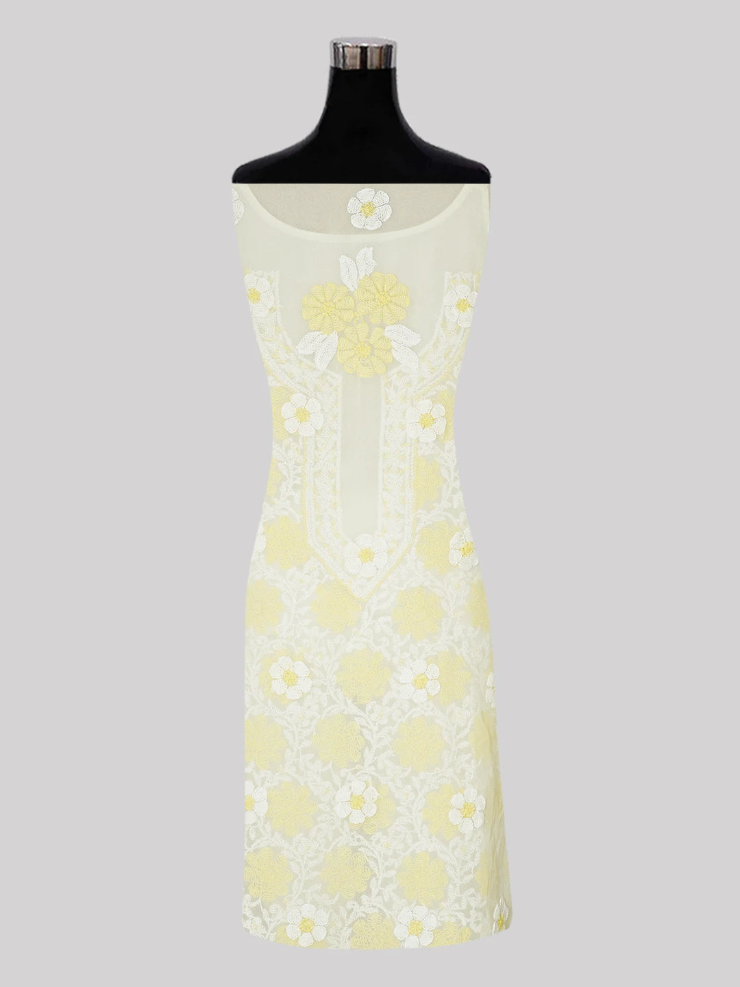 Ada Hand Embroidered Lemon Georgette Lucknowi Chikankari Unstitched Suit Piece 01A545507