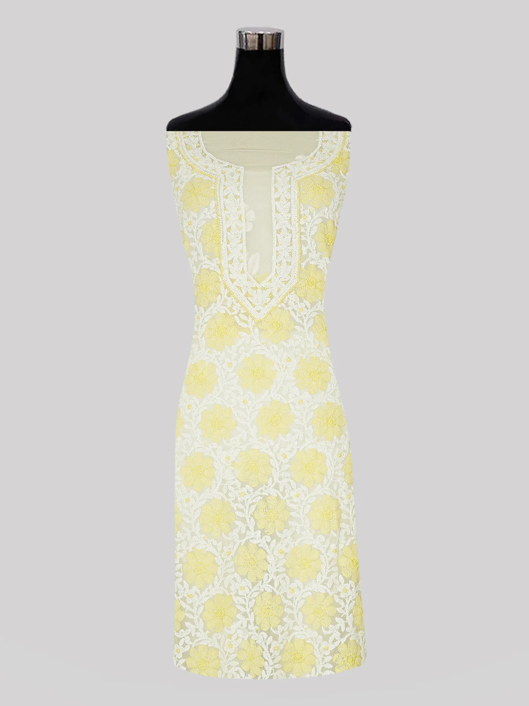 Ada Hand Embroidered Lemon Georgette Lucknowi Chikankari Unstitched Suit Piece 01A545507