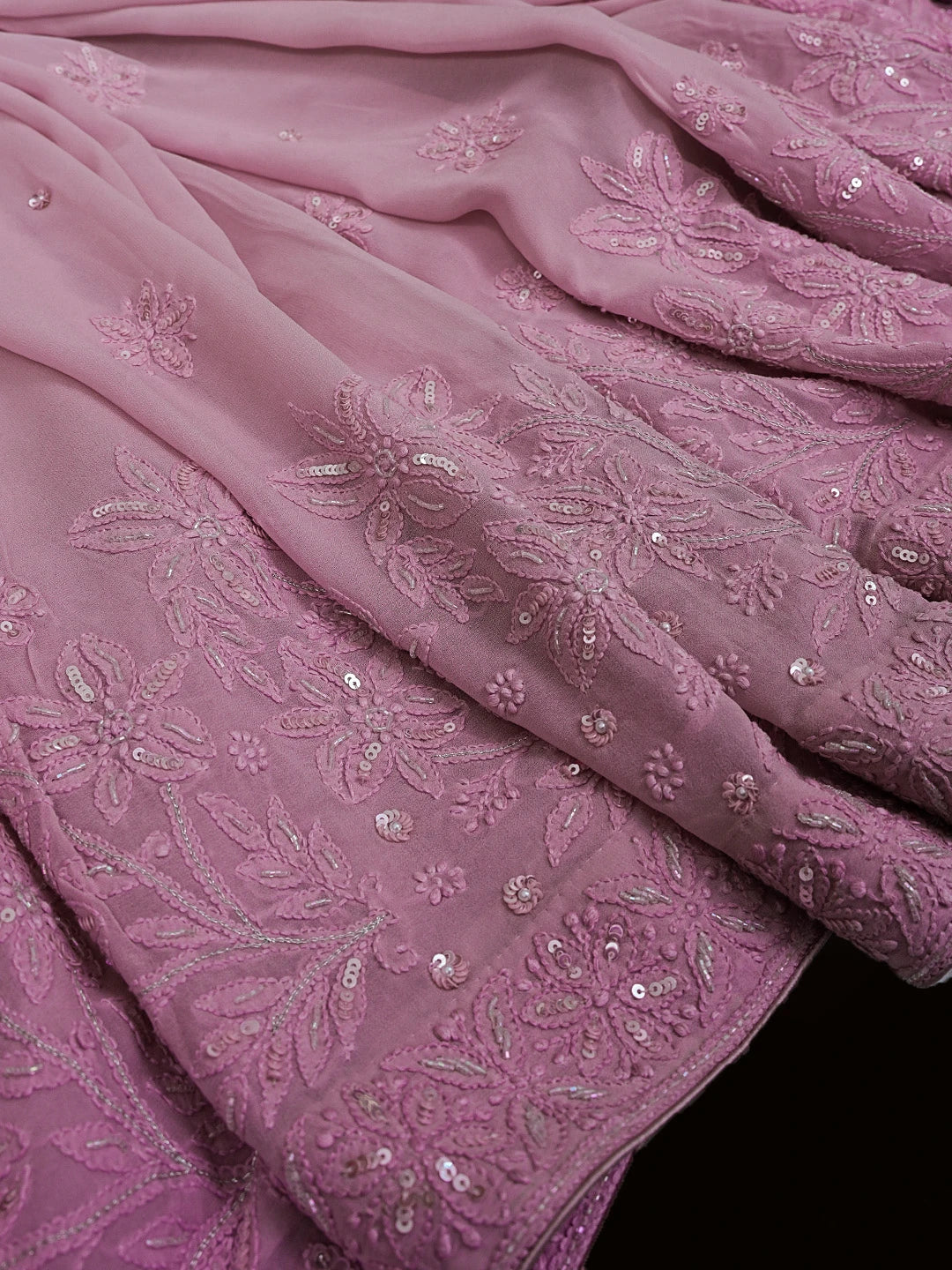 Ada Hand Embroidered Lavender Viscose Georgette Lucknowi Chikankari Saree With Blouse And Sequins Work 01A382719