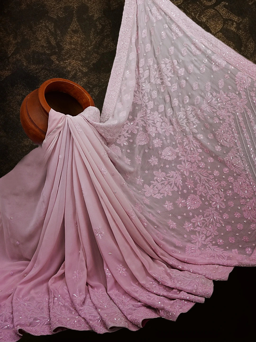Ada Hand Embroidered Lavender Viscose Georgette Lucknowi Chikankari Saree With Blouse And Sequins Work 01A382719