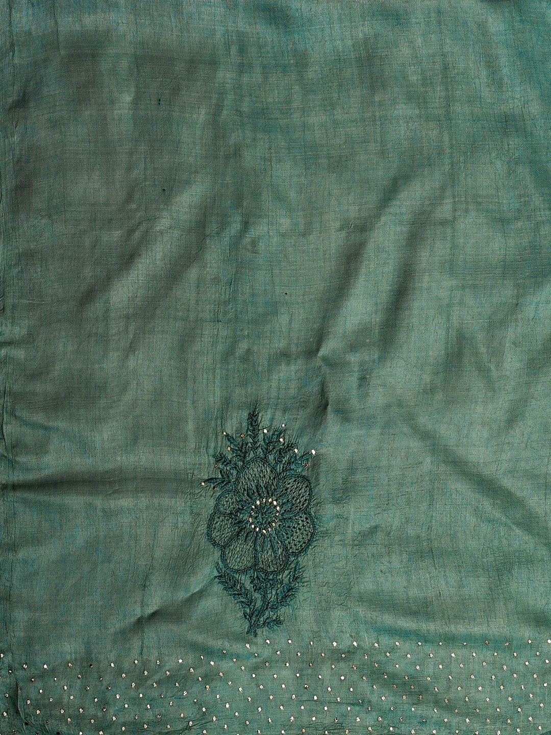 Ada Hand Embroidered Teal Green Silk Lucknowi Chikankari Saree/ Blouse With Muqaish Work 01A545793