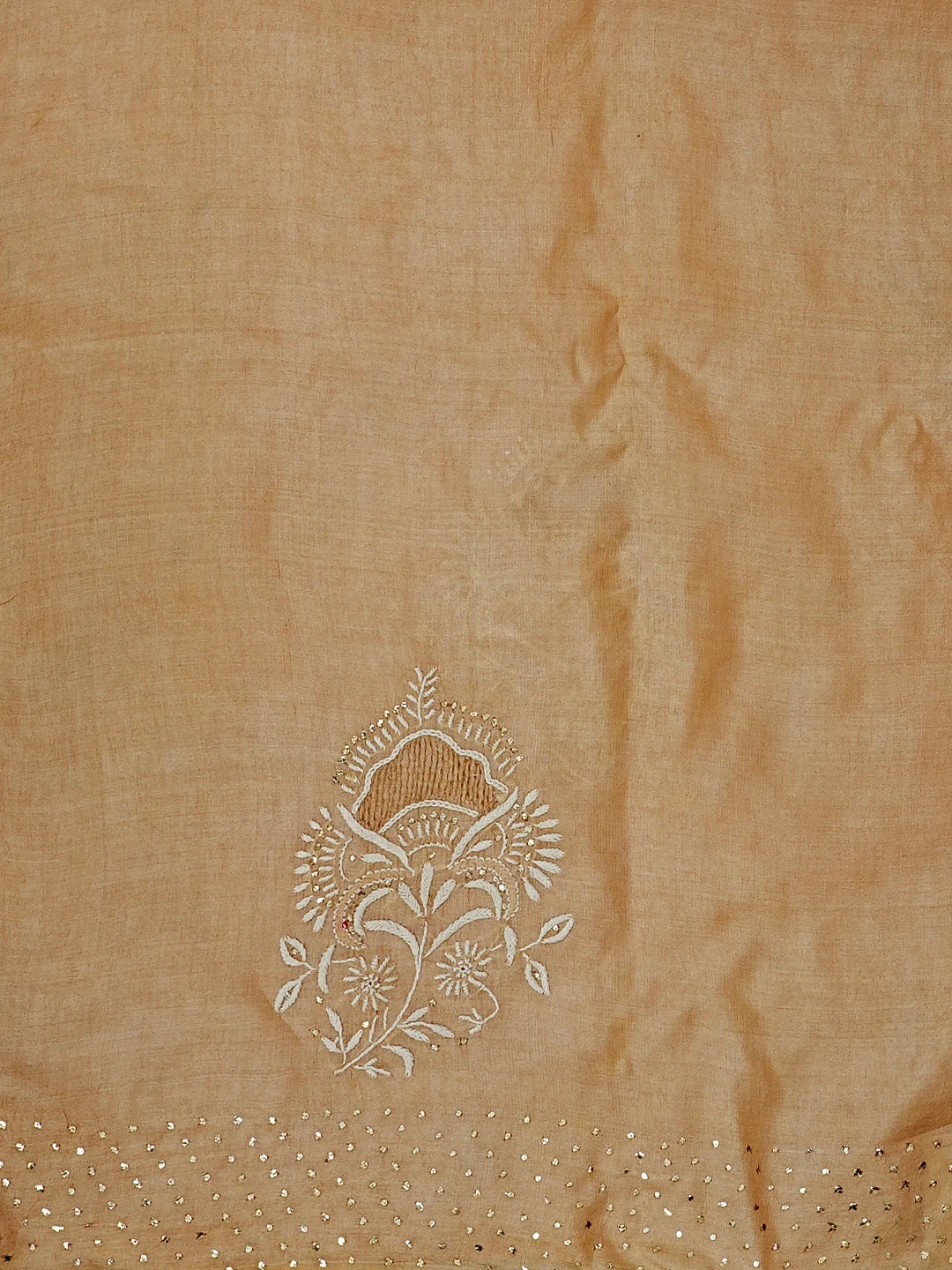 Ada Hand Embroidered Dark Fawn Silk Lucknowi Chikankari Saree /Blouse With Muqaish Work 01A545799