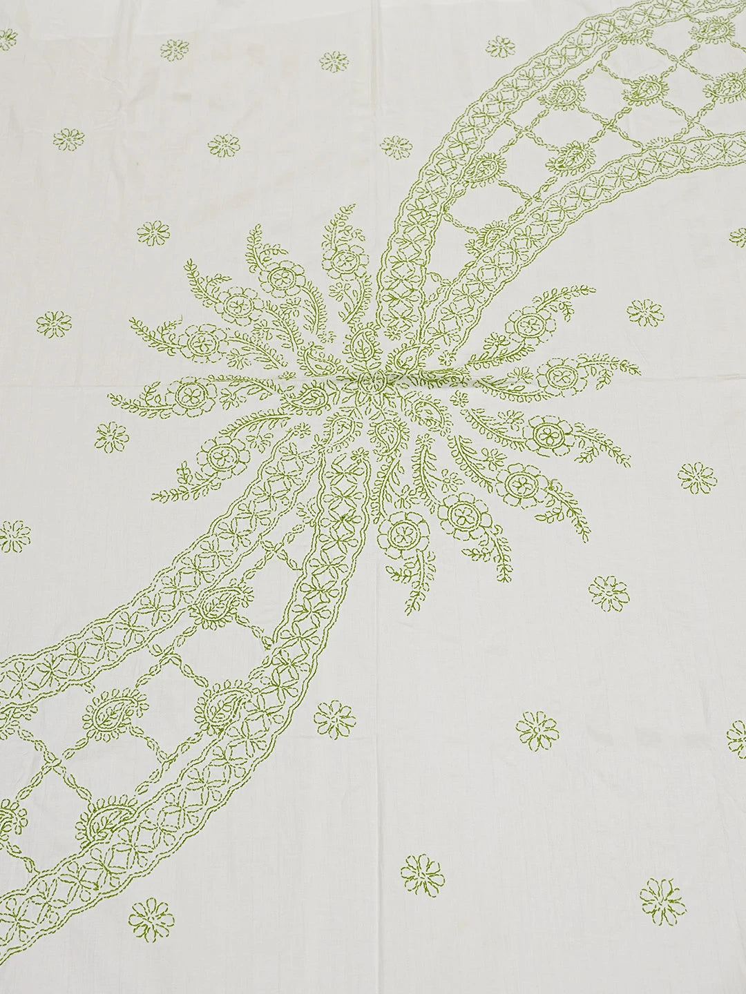 Ada Hand Embroidered White Cotton Lucknowi Chikankari Bed Sheet With Pillow And Cushion Cover Set 01A384234