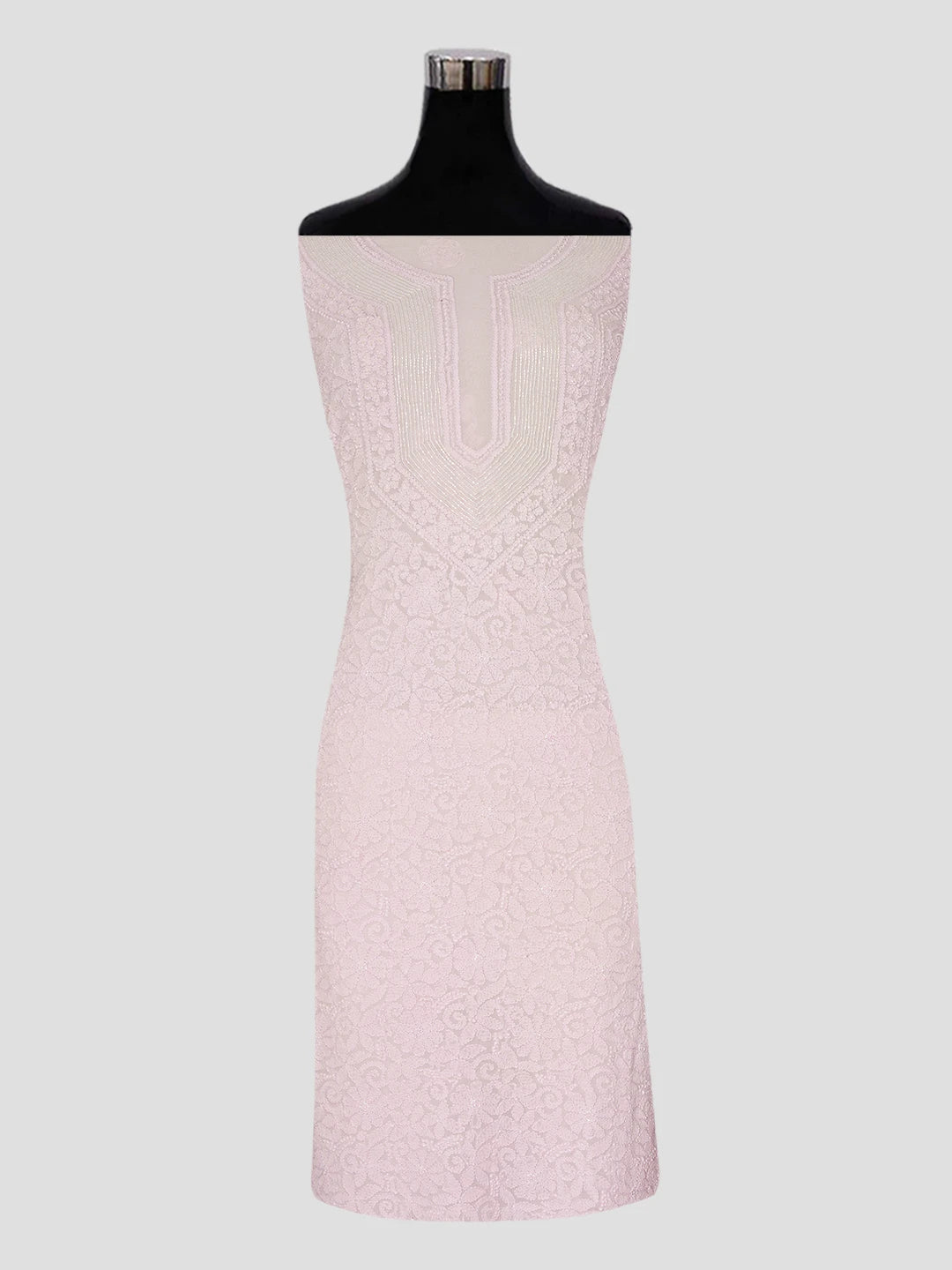 Ada Hand Embroidered Pink Viscose Georgette Lucknowi Chikankari Unstitched Kurta Piece With Cutdana Work 01A435770