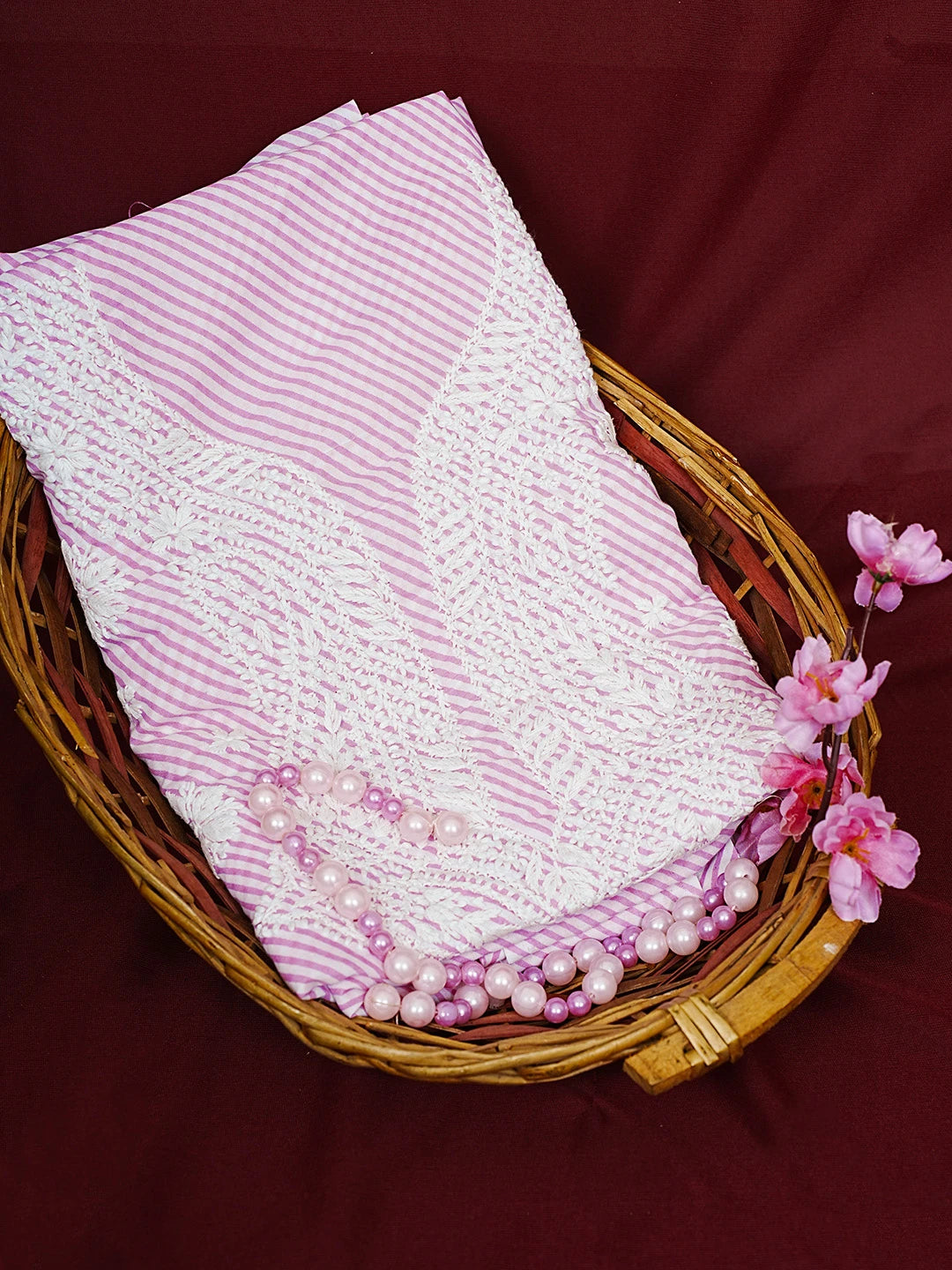 Ada Hand Embroidered Pink Cotton Lucknowi Chikankari Unstitched Kurta Piece 01A514341