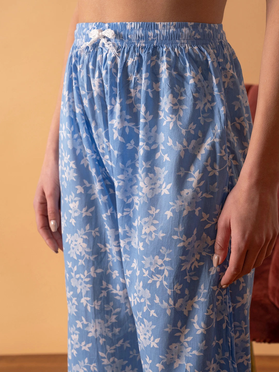 Ada Hand Embroidered Floral Printed Blue Cotton Lucknowi Chikankari Co-Ord Set A811262