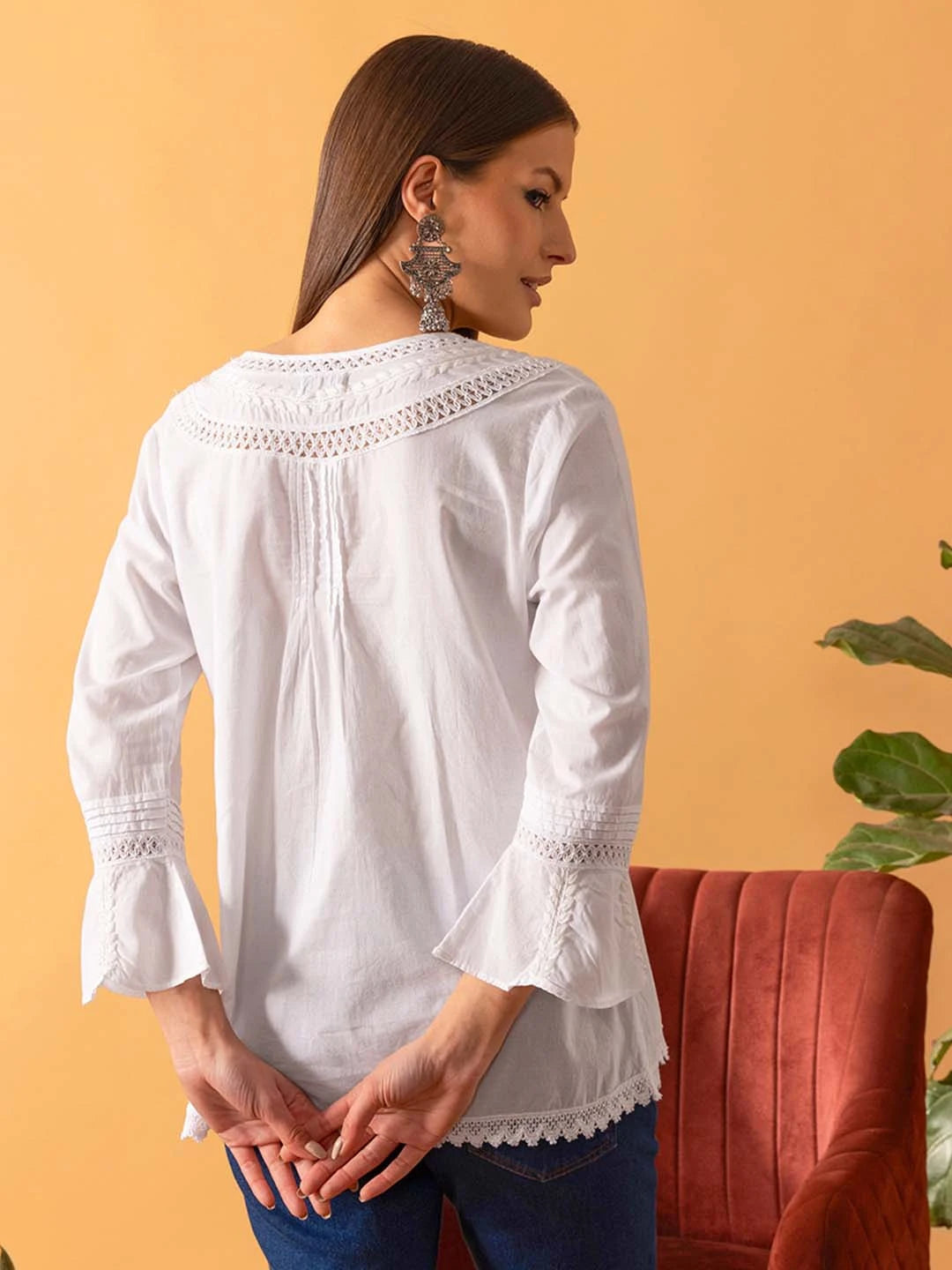 Ada Hand Embroidered White Cotton Lucknowi Chikankari A-Line Kurti A371889