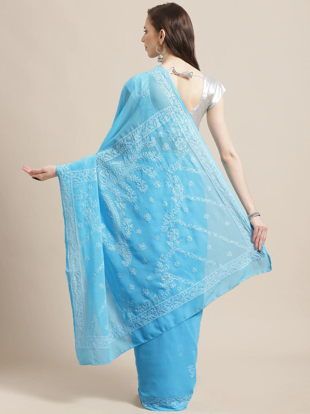 Ada Hand Embroidered Blue Georgette Lucknowi Chikankari Saree with Blouse A219375