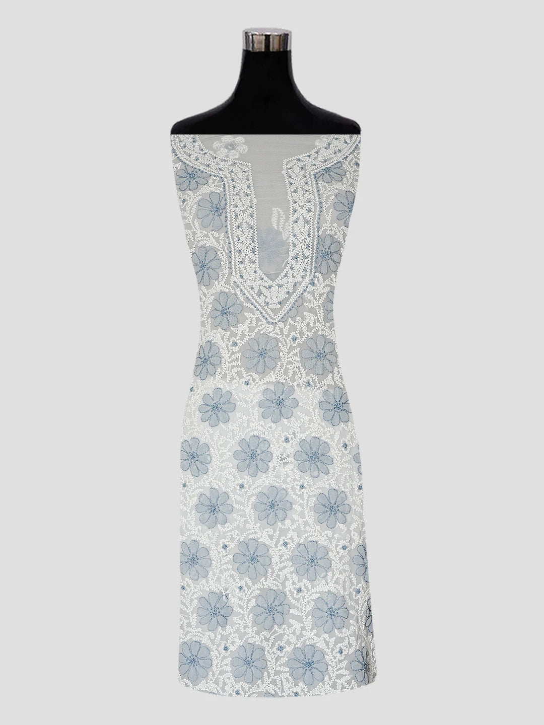 Ada Hand Embroidered Grey Georgette Lucknowi Chikankari Unstitched Suit Piece 01A545503