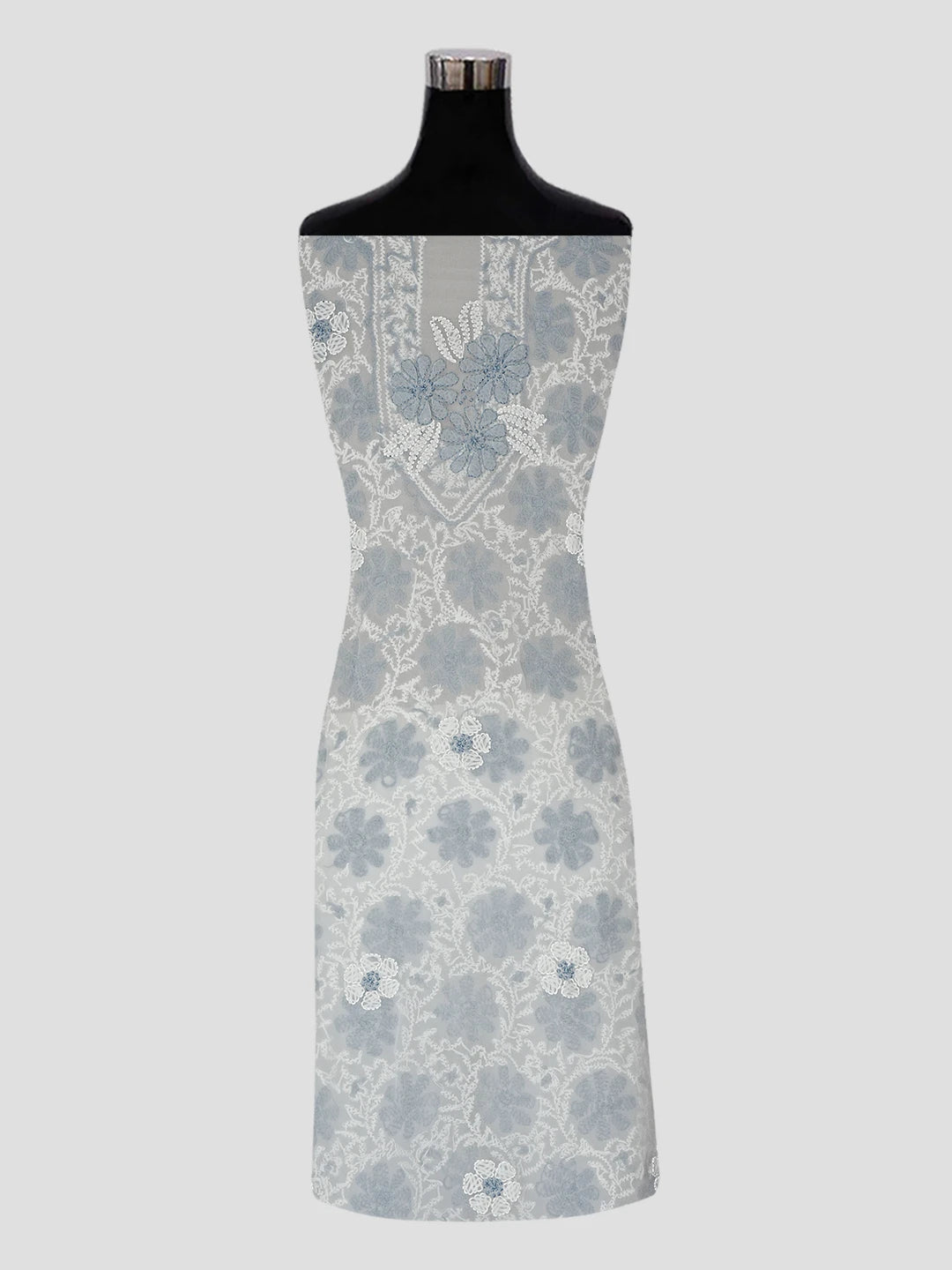 Ada Hand Embroidered Grey Georgette Lucknowi Chikankari Unstitched Suit Piece 01A545503