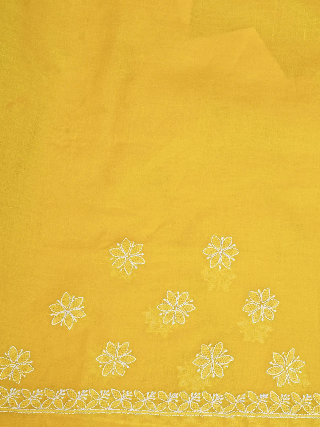 Ada Hand Embroidered Yellow Cotton Lucknowi Chikankari Saree With Blouse 01A542855