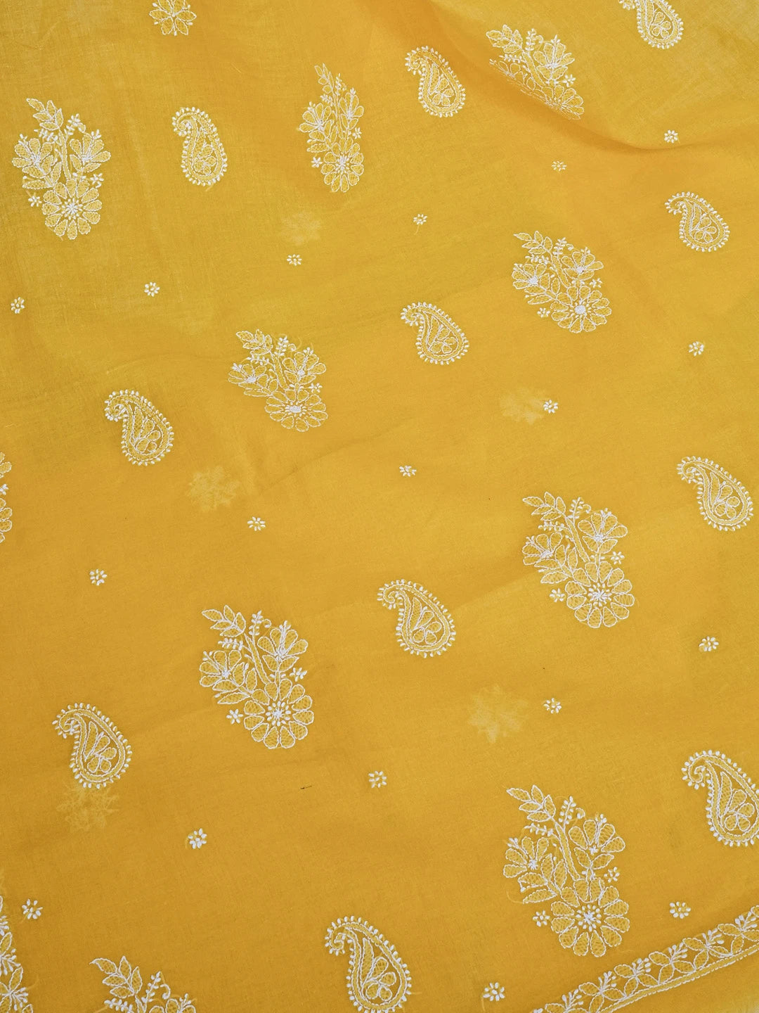 Ada Hand Embroidered Yellow Cotton Lucknowi Chikankari Saree With Blouse 01A542855
