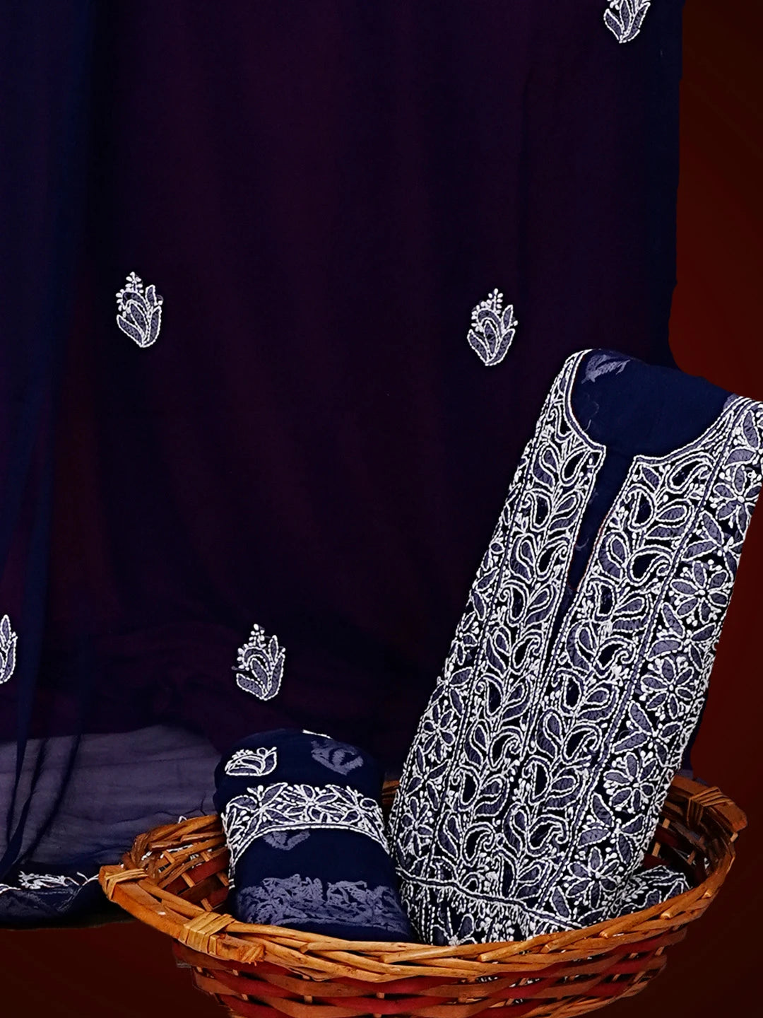 Ada Hand Embroidered Navy Blue Georgette Lucknowi Chikankari Unstitched Suit Piece 01A545500