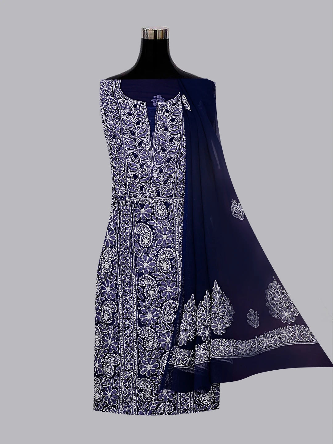 Ada Hand Embroidered Navy Blue Georgette Lucknowi Chikankari Unstitched Suit Piece 01A545500