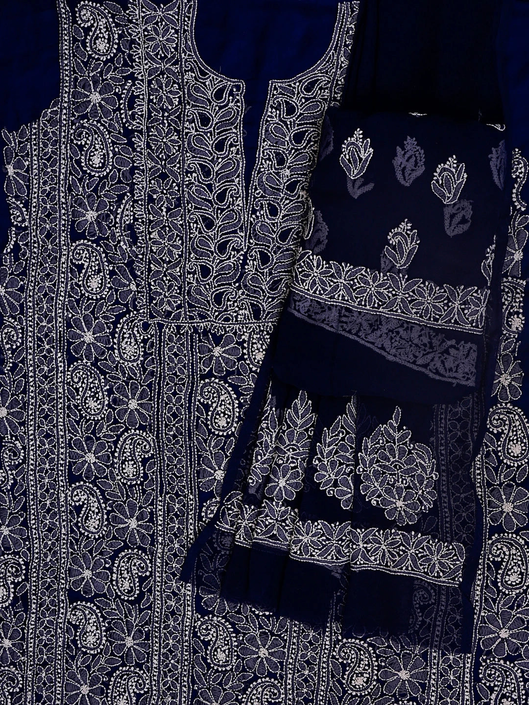 Ada Hand Embroidered Navy Blue Georgette Lucknowi Chikankari Unstitched Suit Piece 01A545500