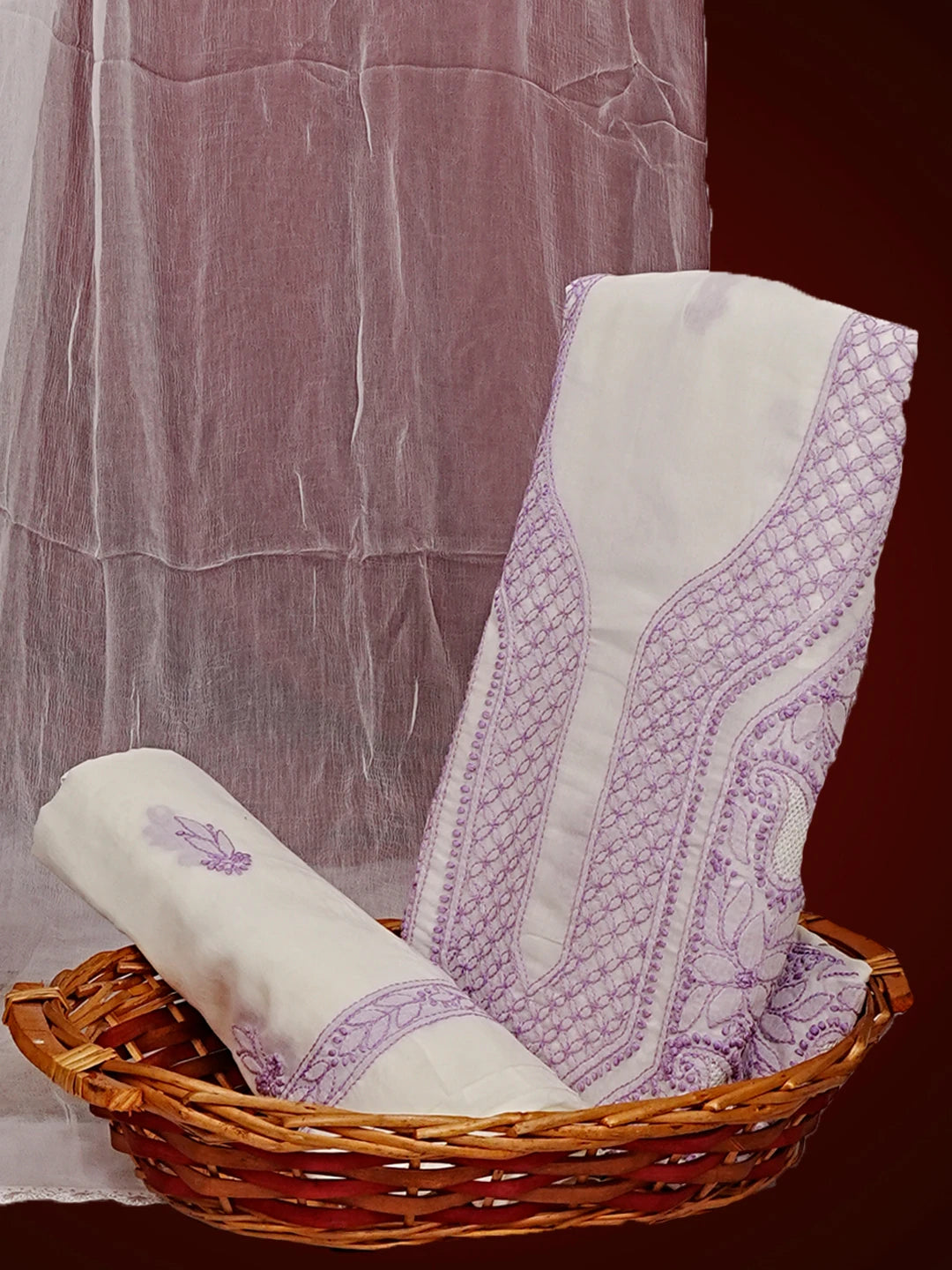 Ada Hand Embroidered Cream Cotton Lucknowi Chikan Unstitched Suit Piece 01A547473