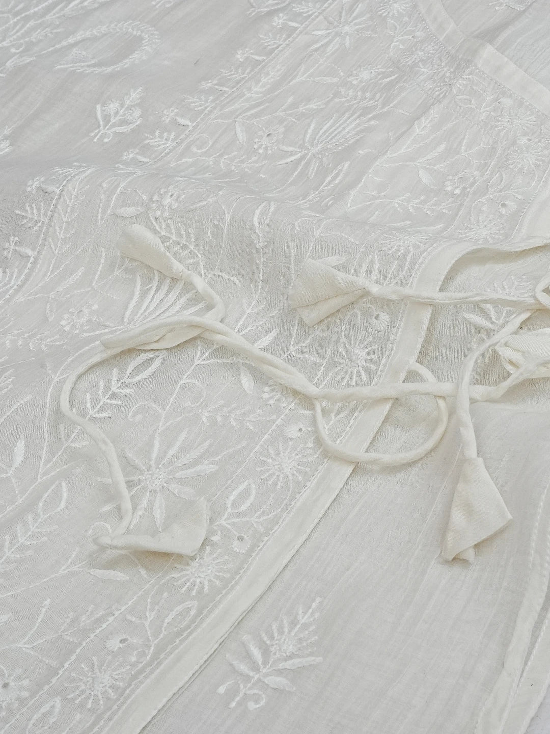 Ada Hand Embroidered Ivory White Chanderi Lucknowi Chikankari Semi-stitched Kurta Dupatta Set 01A545459