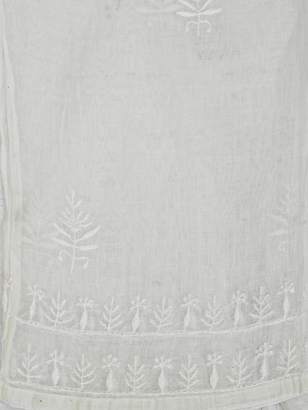 Ada Hand Embroidered Ivory White Chanderi Lucknowi Chikankari Semi-stitched Kurta Dupatta Set 01A545459