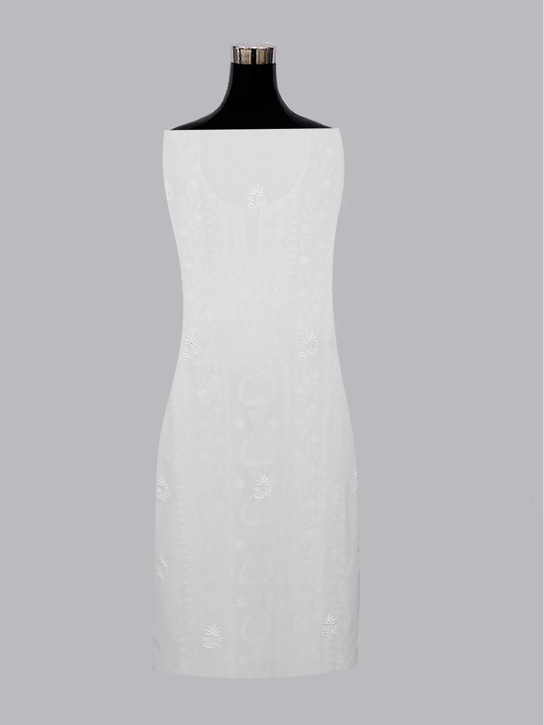 Ada Hand Embroidered White Pure Georgette Lucknowi Chikankari Unstitched Kurta Dupatta Set 01A545449