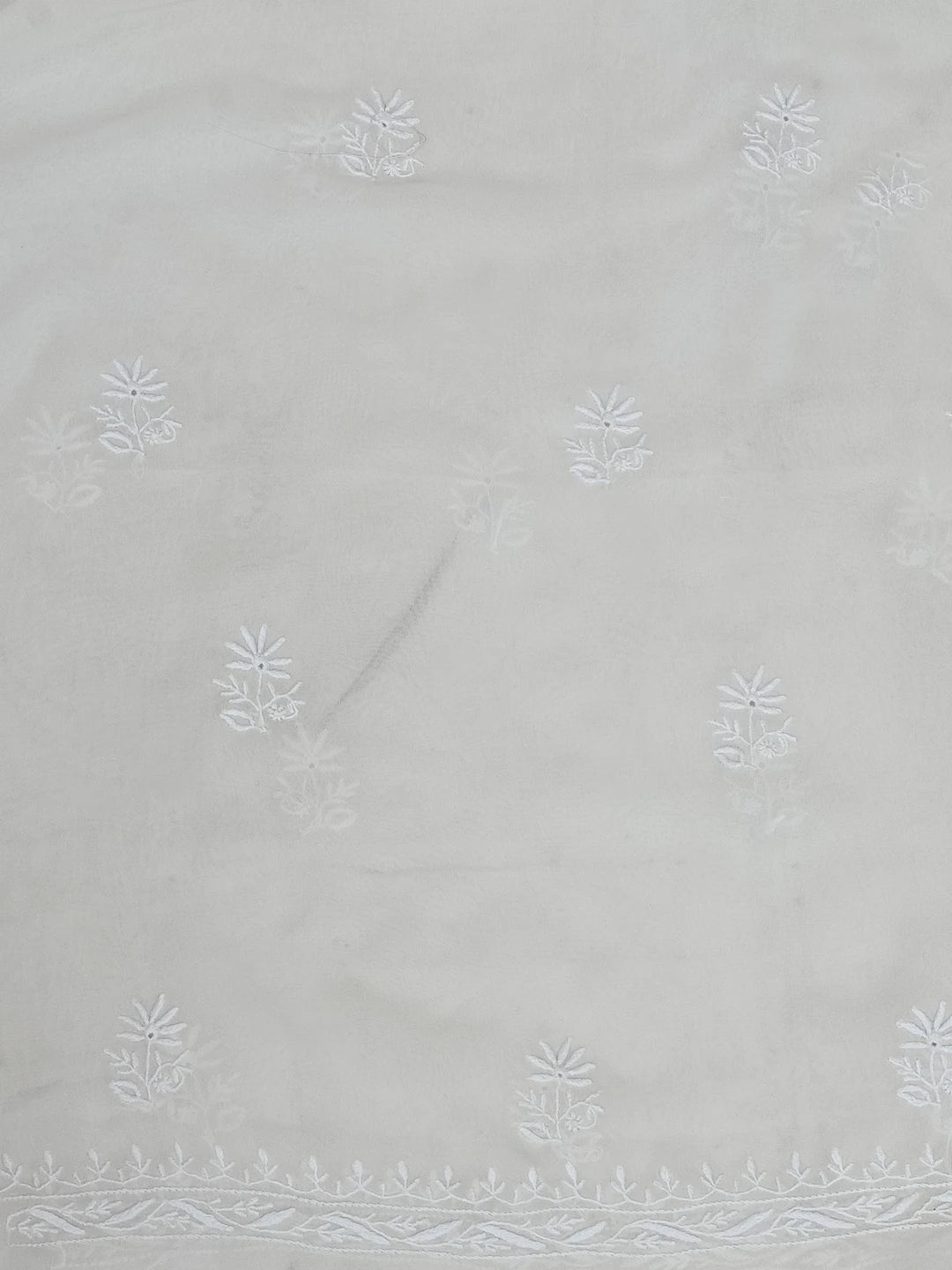 Ada Hand Embroidered White Pure Georgette Lucknowi Chikankari Unstitched Kurta Dupatta Set 01A545449