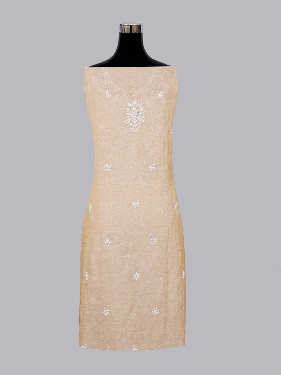 Ada Hand Embroidered Fawn Tissue Chikankari Unstitched Kurta Dupatta Set With Pearl Work 01A548473