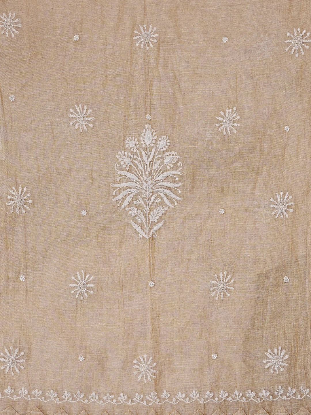 Ada Hand Embroidered Fawn Tissue Chikankari Unstitched Kurta Dupatta Set With Pearl Work 01A548473