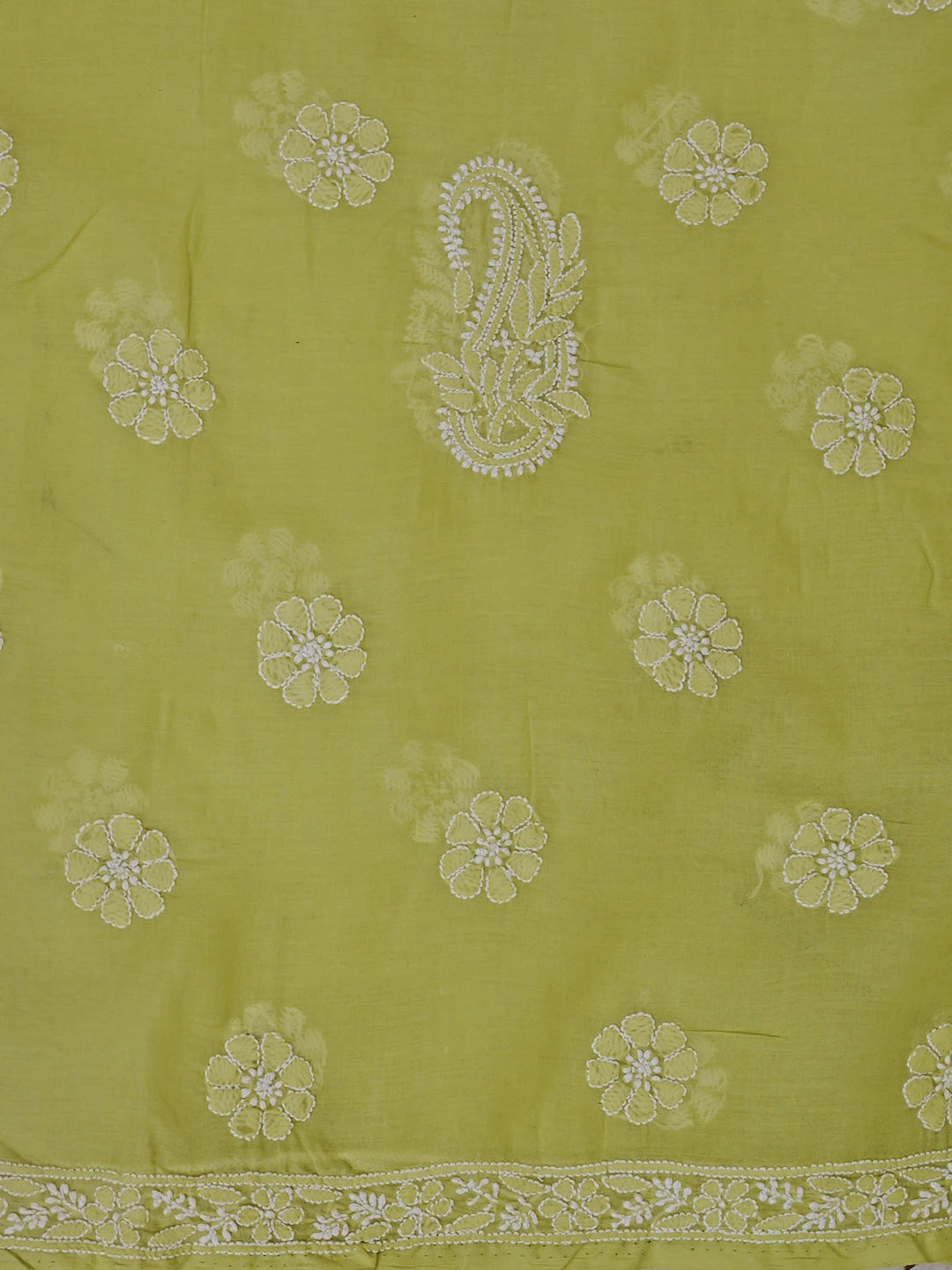 Ada Hand Embroidered Lime Green Cotton Lucknowi Chikankari Unstitched Suit Piece 01A547808