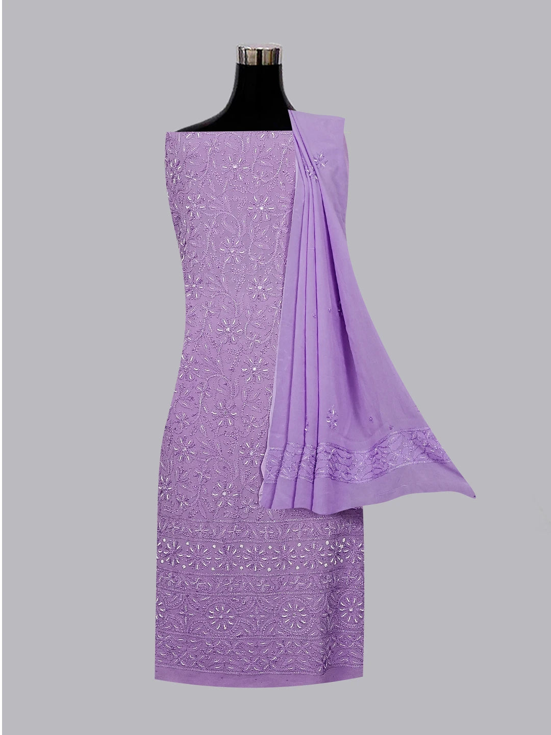 Ada Hand Embroidered Mauve Viscose Georgette Lucknowi Chikankari Unstitched Kurta Dupatta Set With Pearl Work 01A327905