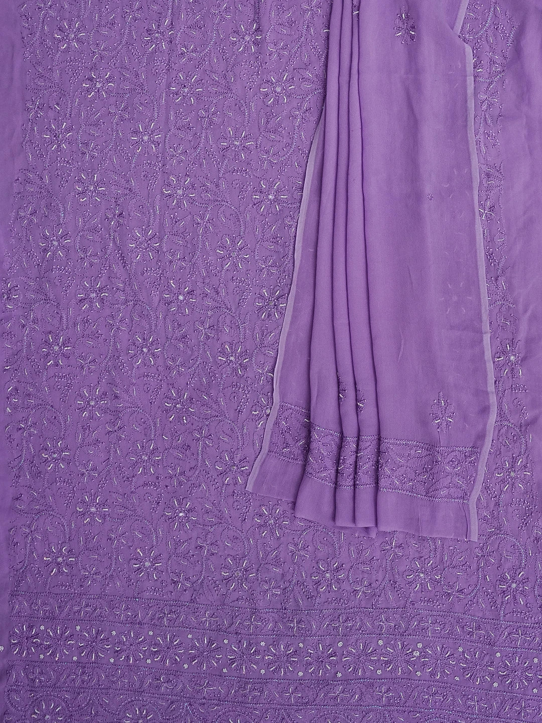Ada Hand Embroidered Mauve Viscose Georgette Lucknowi Chikankari Unstitched Kurta Dupatta Set With Pearl Work 01A327905